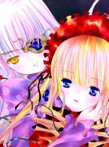 Rating: Safe Score: 0 Tags: 2girls barasuishou blonde_hair blue_eyes drill_hair flower frills fruit hat image long_hair looking_at_viewer multiple_girls pair rose shinku suigintou yellow_eyes User: admin