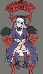 Rating: Safe Score: 0 Tags: 1girl black_wings boots chair doll_joints dress frills full_body hairband head_tilt image joints knee_boots long_hair long_sleeves looking_at_viewer osakana_(denpa_yun'yun) red_eyes rozen_maiden shoes silver_hair simple_background sitting solo suigintou wings User: admin