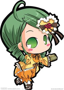 Rating: Safe Score: 0 Tags: 1girl ahoge apron artist_name blush_stickers chibi company_name dress flower full_body green_eyes green_hair hair_ornament holding image kanaria long_sleeves ribbon rose simple_background solo standing watermark web_address white_background wide_sleeves yellow_dress User: admin