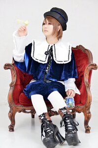 Rating: Safe Score: 0 Tags: 1girl armchair boots chair hat long_sleeves short_hair sitting solo souseiseki striped User: admin