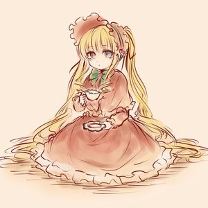 Rating: Safe Score: 0 Tags: 1girl auto_tagged blonde_hair blue_eyes bow cup dress frills holding_cup image long_hair long_sleeves looking_at_viewer saucer shinku sitting solo teacup very_long_hair User: admin