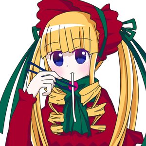 Rating: Safe Score: 0 Tags: 1girl bangs blonde_hair blue_eyes blush bonnet bow dress drill_hair eating eyebrows_visible_through_hair food image long_hair long_sleeves looking_at_viewer pocky ribbon ringlets shinku sidelocks simple_background solo twin_drills twintails upper_body very_long_hair white_background User: admin