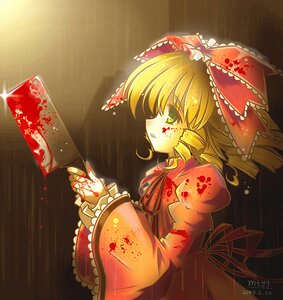 Rating: Safe Score: 0 Tags: 1girl blonde_hair blood blood_on_face blood_splatter bloody_clothes bloody_hands bloody_weapon bow cleaver commentary_request dress drill_hair frills green_eyes hina_ichigo hinaichigo image knife long_sleeves mtyy photoshop_(medium) pink_bow puffy_sleeves rain ribbon rozen_maiden solo tears yandere User: admin