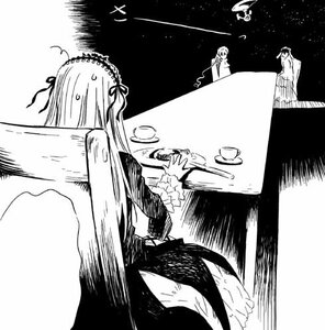 Rating: Safe Score: 0 Tags: dress greyscale hairband image lolita_hairband long_hair long_sleeves monochrome multiple_girls ribbon solo suigintou User: admin