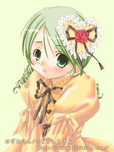 Rating: Safe Score: 0 Tags: 1girl blush dress drill_hair flower green_background green_eyes green_hair image kanaria long_sleeves looking_at_viewer puffy_sleeves rose simple_background solo twin_drills upper_body yellow_dress User: admin