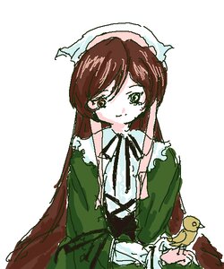 Rating: Safe Score: 0 Tags: 1girl bangs brown_hair dress green_dress green_eyes hat image long_hair long_sleeves looking_at_viewer simple_background smile solo suiseiseki very_long_hair white_background User: admin