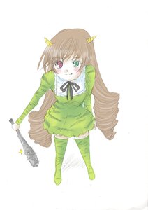 Rating: Safe Score: 0 Tags: 1girl blush brown_hair dress full_body green_dress green_eyes heterochromia horns image long_hair long_sleeves looking_at_viewer red_eyes simple_background solo standing suiseiseki thighhighs very_long_hair white_background User: admin