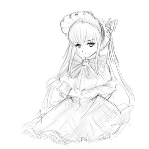 Rating: Safe Score: 0 Tags: 1girl dress frills image long_hair long_sleeves looking_at_viewer maid_headdress monochrome shinku simple_background sketch solo very_long_hair User: admin