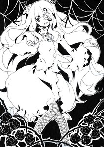 Rating: Safe Score: 0 Tags: 1girl black_rose boots cross-laced_footwear dress eyepatch flower greyscale hair_flower hair_ornament image kirakishou long_hair monochrome rose solo thorns vines white_rose User: admin