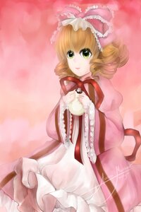 Rating: Safe Score: 0 Tags: 1girl blonde_hair bow cup dress drill_hair food frills green_eyes hair_bow hina_ichigo hinaichigo image long_sleeves looking_at_viewer pink_bow ribbon short_hair smile solo teacup User: admin