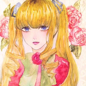 Rating: Safe Score: 0 Tags: 1girl bangs blonde_hair blue_eyes drill_hair flower hair_ribbon image long_hair looking_at_viewer pink_flower pink_rose portrait red_flower red_rose ribbon ringlets rose shinku solo traditional_media twin_drills watercolor_(medium) yellow_flower yellow_rose User: admin