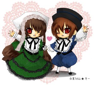 Rating: Safe Score: 0 Tags: 2girls blue_dress brown_hair dress frills green_dress hat head_scarf heart image long_sleeves multiple_girls one_eye_closed pair red_eyes short_hair siblings sisters smile souseiseki suiseiseki twins User: admin