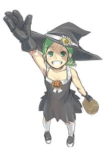 Rating: Safe Score: 0 Tags: 1girl black_dress child dress gloves green_eyes green_hair grin hat image kanaria smile solo striped witch_hat User: admin