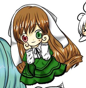 Rating: Safe Score: 0 Tags: brown_hair chibi dress green_dress green_eyes hands_on_own_face head_scarf heterochromia image long_hair long_sleeves looking_at_viewer multiple_girls red_eyes simple_background smile solo suiseiseki very_long_hair white_background User: admin