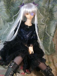 Rating: Safe Score: 0 Tags: 1girl barasuishou doll dress eyepatch fishnet_legwear fishnets gothic gothic_lolita lolita_fashion long_hair solo thigh_strap very_long_hair yellow_eyes User: admin