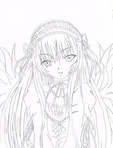 Rating: Safe Score: 0 Tags: 1girl dress frills greyscale hairband image juliet_sleeves long_hair long_sleeves looking_at_viewer monochrome puffy_sleeves ribbon simple_background solo suigintou upper_body very_long_hair white_background wings User: admin