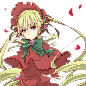 Rating: Safe Score: 0 Tags: 1girl blonde_hair blue_eyes bonnet bow bowtie capelet dress drill_hair flower green_bow image long_hair long_sleeves looking_at_viewer petals red_capelet red_dress rose rose_petals shinku simple_background solo twintails white_background User: admin