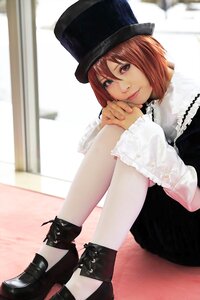 Rating: Safe Score: 0 Tags: 1girl ankle_boots black_footwear black_headwear blurry boots closed_mouth depth_of_field hat heterochromia high_heels interlocked_fingers lips long_sleeves looking_at_viewer own_hands_together pantyhose red_eyes red_hair short_hair sitting solo souseiseki User: admin