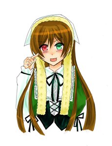 Rating: Safe Score: 0 Tags: 1girl black_ribbon blush brown_hair dress green_dress head_scarf heterochromia image long_hair long_sleeves looking_at_viewer open_mouth red_eyes ribbon simple_background solo suiseiseki tongue tongue_out twintails upper_body very_long_hair white_background User: admin