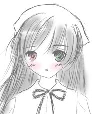 Rating: Safe Score: 0 Tags: 1girl bangs blush eyebrows_visible_through_hair green_eyes image long_hair looking_at_viewer monochrome neck_ribbon ribbon simple_background solo spot_color suiseiseki upper_body white_background User: admin