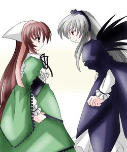 Rating: Safe Score: 0 Tags: 2girls artist_request black_dress black_wings brown_hair dress eye_contact frills from_side green_dress hairband hat head_scarf image juliet_sleeves long_hair long_sleeves looking_at_another multiple_girls pair photoshop_(medium) pink_eyes red_eyes rozen_maiden silver_hair standing suigintou suiseiseki very_long_hair wings User: admin