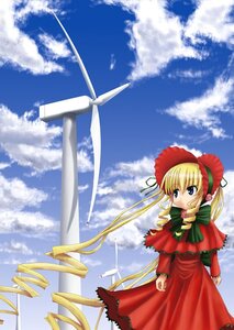 Rating: Safe Score: 0 Tags: 1girl blonde_hair blue_eyes blue_sky bonnet bow bowtie capelet cloud day dress drill_hair image long_hair long_sleeves outdoors red_dress shinku sky solo standing twin_drills twintails very_long_hair User: admin
