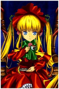 Rating: Safe Score: 0 Tags: 1girl bangs blonde_hair blue_eyes bonnet bow bowtie chair cup dress expressionless flower frills green_bow holding image long_hair long_sleeves looking_at_viewer red_dress shinku sidelocks sitting solo twintails very_long_hair User: admin