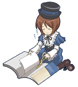 Rating: Safe Score: 0 Tags: 1girl blue_dress boots brown_hair closed_eyes dress hat image long_sleeves ribbon short_hair simple_background solo souseiseki tears top_hat weapon white_background User: admin