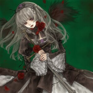 Rating: Safe Score: 0 Tags: 1girl black_wings commentary_request doll dress flower gothic_lolita grey_hair hairband highres image lipstick lolita_fashion lolita_hairband long_hair makeup nail_polish petals purple_eyes red_flower red_rose rose rose_petals rozen_maiden solo suigintou sword weapon wings yukishiro_(hitsuji) User: admin