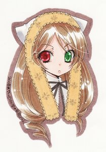 Rating: Safe Score: 0 Tags: 1girl blonde_hair drill_hair green_eyes head_scarf heterochromia image long_hair looking_at_viewer red_eyes ribbon simple_background solo suiseiseki twin_drills upper_body User: admin