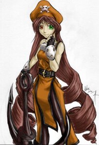 Rating: Safe Score: 0 Tags: 1girl bare_shoulders belt beret dress drill_hair gloves green_eyes hat heterochromia image long_hair orange_dress red_eyes sleeveless solo standing suiseiseki very_long_hair weapon User: admin