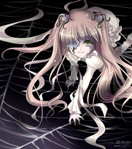 Rating: Safe Score: 0 Tags: 1girl ahoge doll_joints dress evil_grin evil_smile eyepatch frills green_eyes grin hair_ornament image joints kirakishou long_hair long_sleeves pink_hair silk smile solo spider_web twintails very_long_hair User: admin