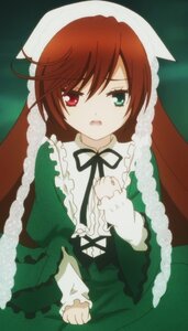 Rating: Safe Score: 0 Tags: 1girl black_ribbon brown_hair dress frills green_dress green_eyes heterochromia image long_hair long_sleeves looking_at_viewer open_mouth red_eyes ribbon simple_background solo suiseiseki tears very_long_hair User: admin