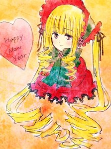 Rating: Safe Score: 0 Tags: 1girl blonde_hair blush bonnet bow dress drill_hair frills image long_hair long_sleeves looking_at_viewer red_dress shinku smile solo twin_drills yellow_background User: admin