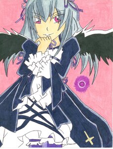 Rating: Safe Score: 0 Tags: 1girl auto_tagged black_wings cowboy_shot dress frilled_sleeves frills hairband image long_hair long_sleeves looking_at_viewer pink_eyes ribbon solo suigintou traditional_media wings User: admin
