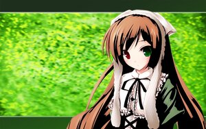 Rating: Safe Score: 0 Tags: 1girl black_ribbon blush brown_hair dress frills green_eyes heterochromia image letterboxed long_hair long_sleeves looking_at_viewer red_eyes ribbon solo suiseiseki very_long_hair User: admin