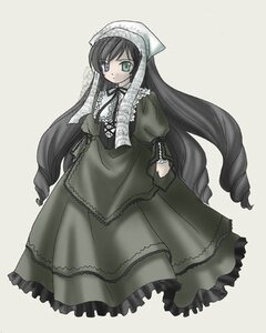 Rating: Safe Score: 0 Tags: 1girl black_hair dress drill_hair expressionless frills full_body green_dress green_eyes image long_hair long_sleeves looking_at_viewer ribbon simple_background solo standing suiseiseki very_long_hair User: admin