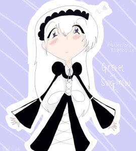 Rating: Safe Score: 0 Tags: 1girl blush dress frills heart image long_hair long_sleeves looking_at_viewer purple_eyes solo suigintou white_hair User: admin