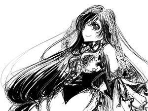 Rating: Safe Score: 0 Tags: 1girl bare_shoulders blush closed_mouth dress greyscale hair_over_one_eye image long_hair looking_at_viewer monochrome smile solo suiseiseki upper_body very_long_hair User: admin