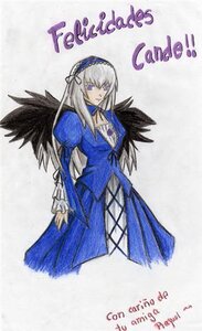 Rating: Safe Score: 0 Tags: 1girl black_wings detached_collar dress frilled_sleeves frills hairband image long_hair long_sleeves looking_at_viewer puffy_sleeves purple_eyes ribbon silver_hair simple_background solo standing suigintou wings User: admin
