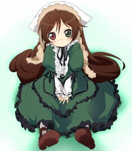 Rating: Safe Score: 0 Tags: 1girl blush brown_hair commentary_request dress frills full_body green_dress green_eyes heterochromia image ixy long_hair long_sleeves looking_at_viewer red_eyes rozen_maiden simple_background sitting solo suiseiseki twintails v_arms very_long_hair User: admin