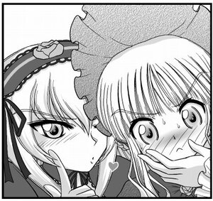 Rating: Safe Score: 0 Tags: 2girls blush bonnet frills greyscale hairband heart image lolita_fashion lolita_hairband long_hair looking_at_viewer monochrome multiple_girls pair shinku suigintou User: admin