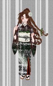 Rating: Safe Score: 0 Tags: 1girl braid brown_hair flower full_body green_eyes hair_flower hair_ornament image japanese_clothes kimono long_hair looking_at_viewer smile solo suiseiseki twin_braids wide_sleeves User: admin