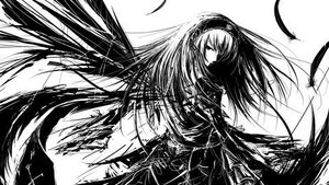 Rating: Safe Score: 0 Tags: 1girl dress feathered_wings feathers greyscale hairband long_hair looking_at_viewer monochrome solo suigintou white_background wings User: admin