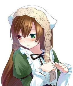 Rating: Safe Score: 0 Tags: 1girl blush brown_hair dress frills green_dress green_eyes head_scarf heterochromia image juliet_sleeves long_sleeves puffy_sleeves red_eyes ribbon short_hair simple_background solo suiseiseki upper_body white_background User: admin