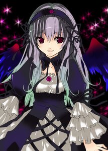 Rating: Safe Score: 0 Tags: 1girl artist_request black_background black_wings detached_collar dress frills hairband image long_hair long_sleeves looking_at_viewer pink_eyes red_eyes rose rozen_maiden silver_hair simple_background smile solo suigintou wings User: admin