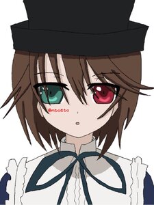 Rating: Safe Score: 0 Tags: 1girl bangs black_headwear black_ribbon brown_hair eyebrows_visible_through_hair hat image looking_at_viewer neck_ribbon red_eyes ribbon short_hair simple_background solo souseiseki white_background white_shirt User: admin