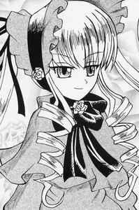 Rating: Safe Score: 0 Tags: 1girl bonnet bow bowtie dress drill_hair flower greyscale hat image long_hair long_sleeves looking_at_viewer marker_(medium) monochrome shinku smile solo traditional_media twin_drills upper_body User: admin