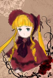 Rating: Safe Score: 0 Tags: 1girl bangs blonde_hair blue_eyes bonnet bow bowtie brown_background dress drill_hair flower image long_hair long_sleeves looking_at_viewer red_dress red_flower rose shinku solo upper_body User: admin