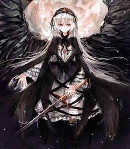 Rating: Safe Score: 0 Tags: 1girl black_dress black_wings dress feathered_wings flower frills gothic_lolita hairband holding image lolita_fashion long_hair long_sleeves looking_at_viewer puffy_sleeves red_eyes rose silver_hair solo suigintou very_long_hair wings User: admin